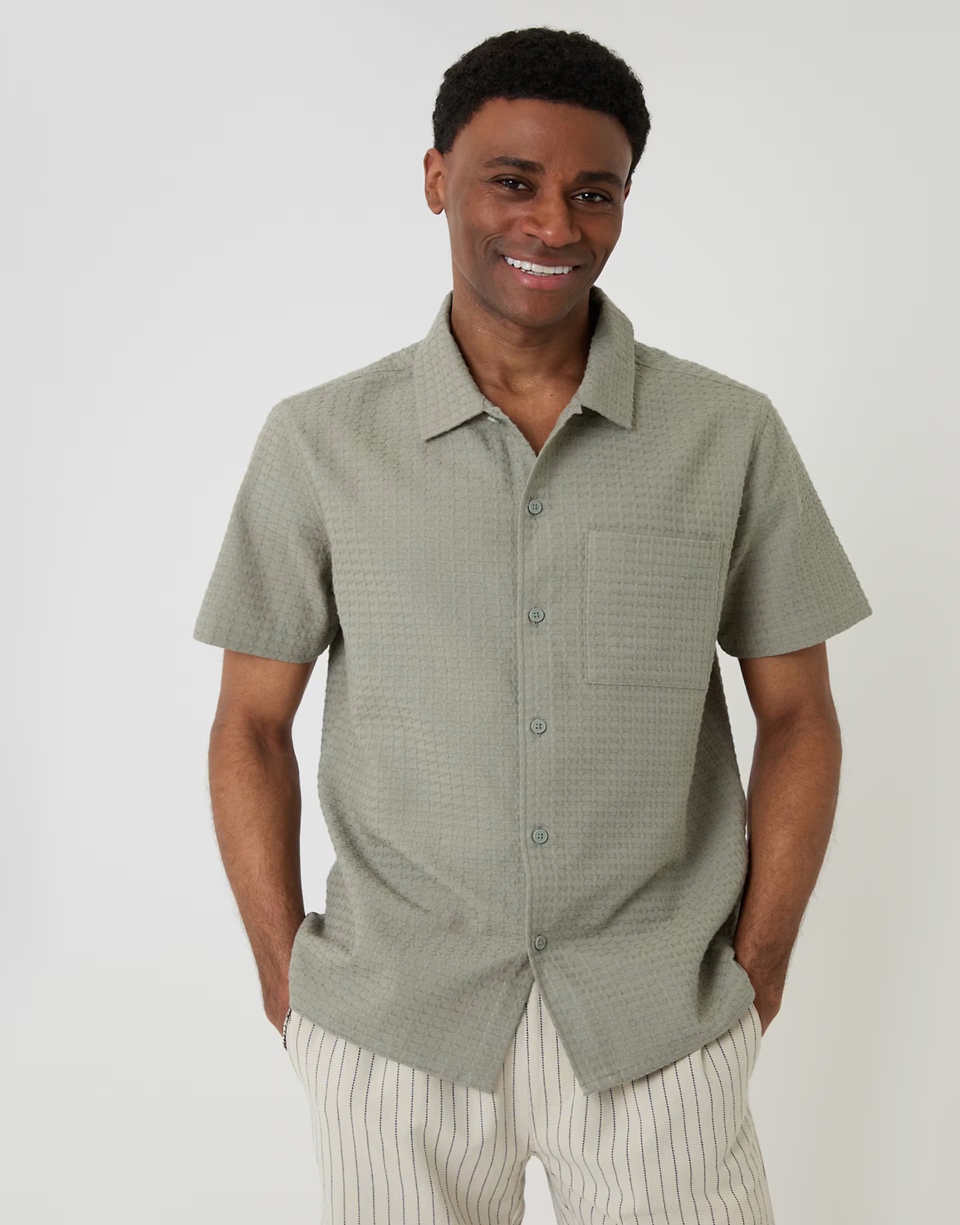 ASOS Threadbare Textured cotton short sleeve shirt in pale green
