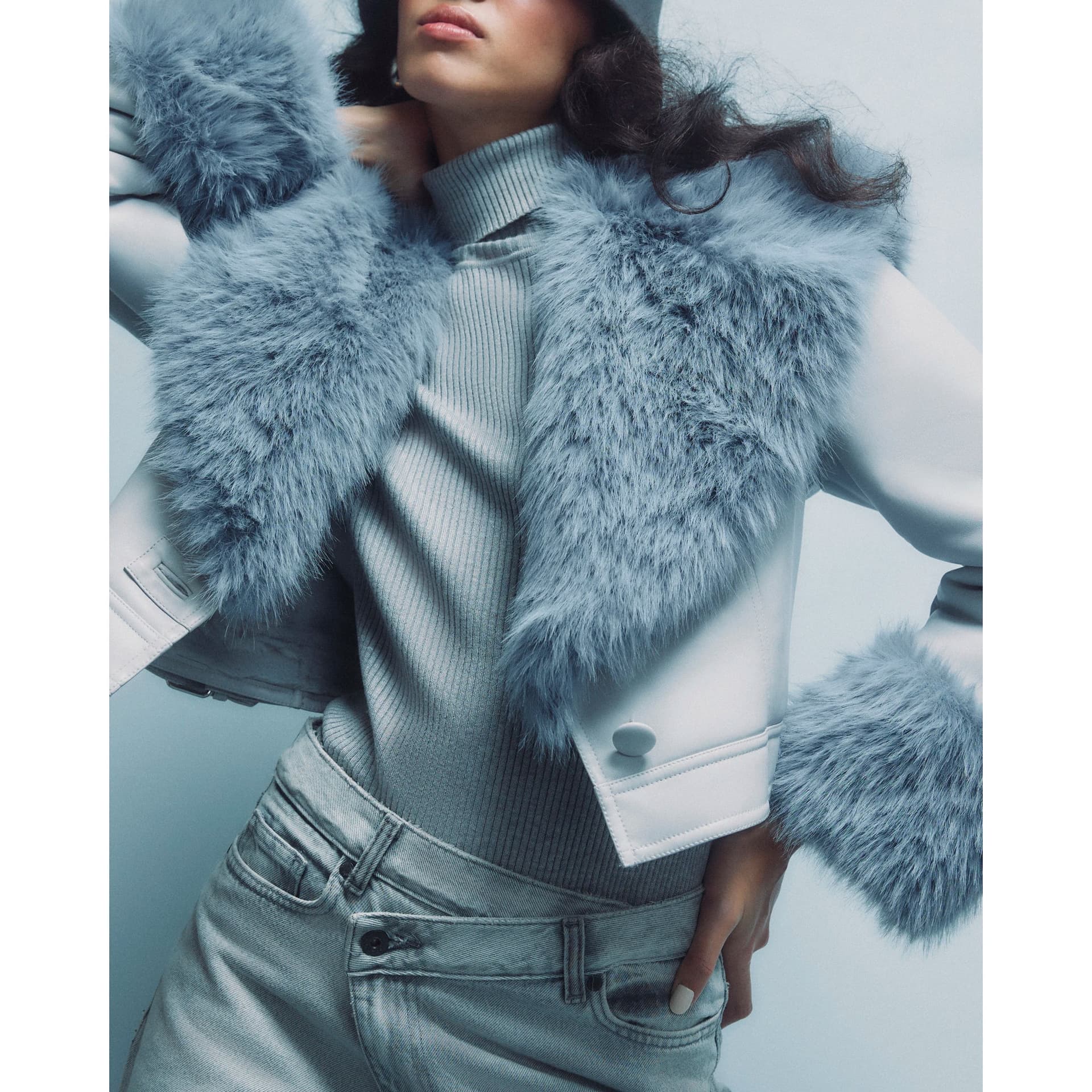 River Island River Island Womens Grey Faux Leather Faux Fur Cropped Jacket