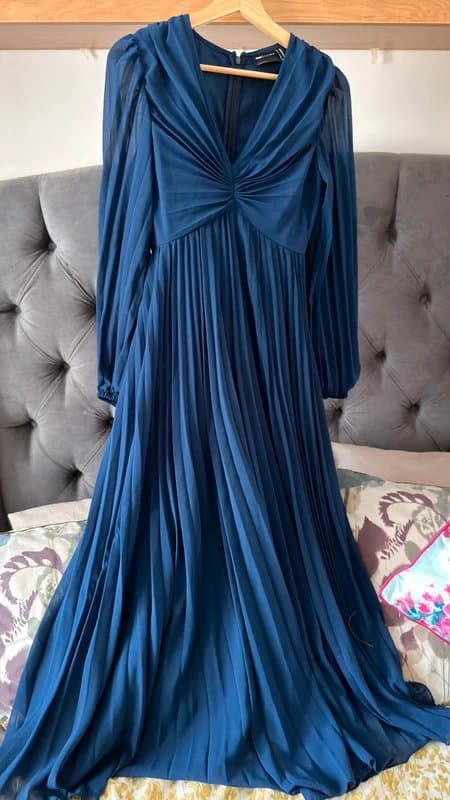 ASOS ASOS Design Navy Blue Pleated Maxi Dress