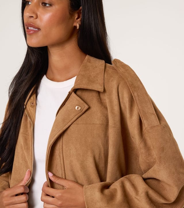 Blue Vanilla Women's Tan Faux Suede Puffball Hem Jacket Blue Vanilla New Look - 3