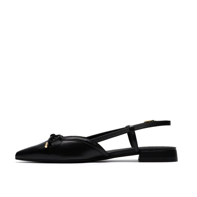 Clarks Clarks Women's Sensa15 Bow Black Leather Ballet Pumps, Sling Back - 2
