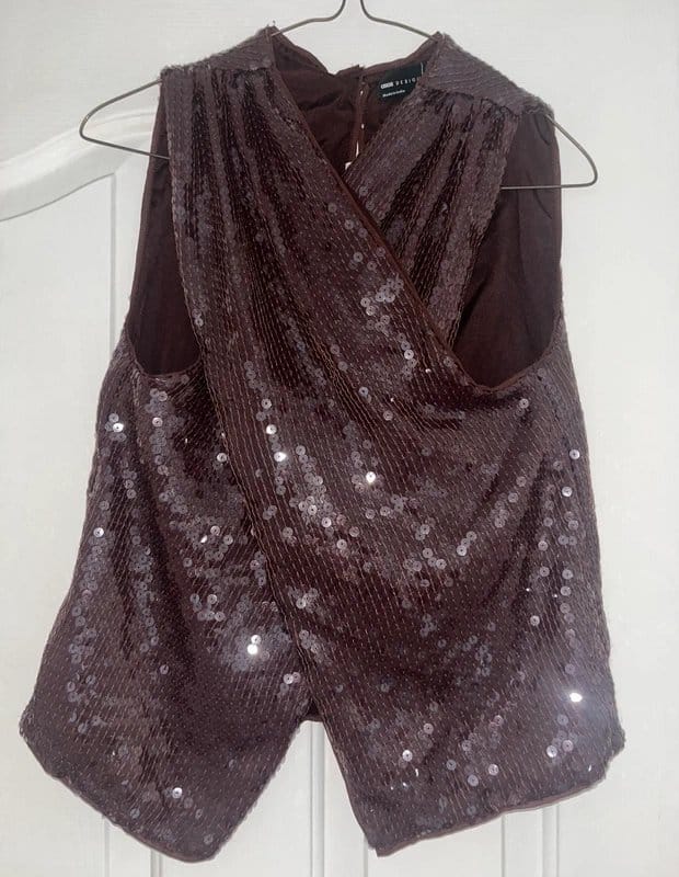ASOS Design ASOS Design embellished wrap neck festival blouse with pleat shoulders in chocolate brown - 1