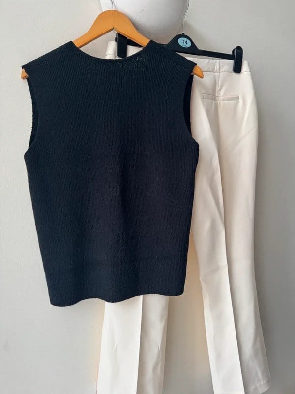 ASOS Black Knitted Waistcoat & White Tailored Trousers Co-Ord Set