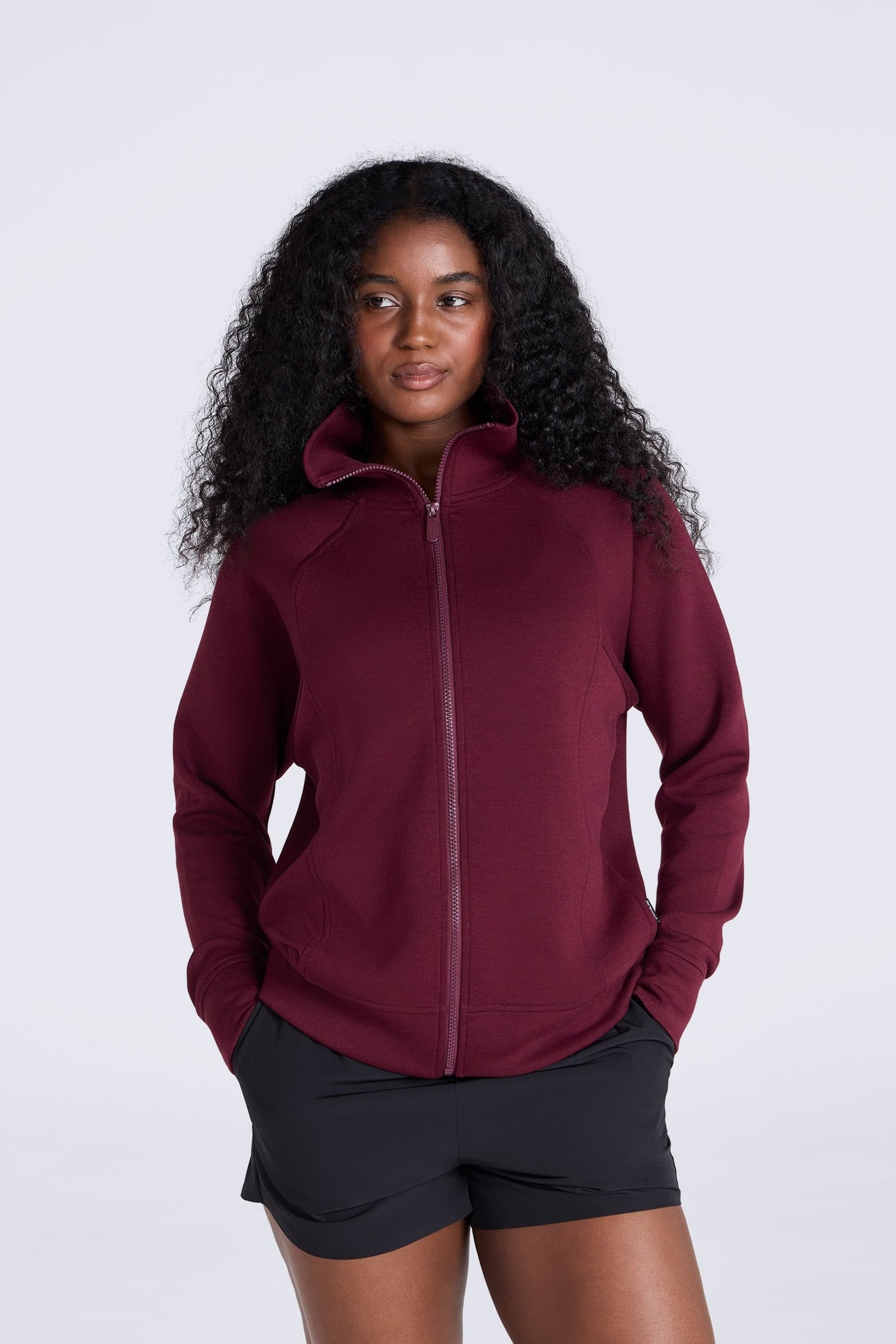 Animal Animal Women's Stretchy Relaxed Fit Full Zip Anti-Pill Casual Everyday Sweatshirt in Burgundy