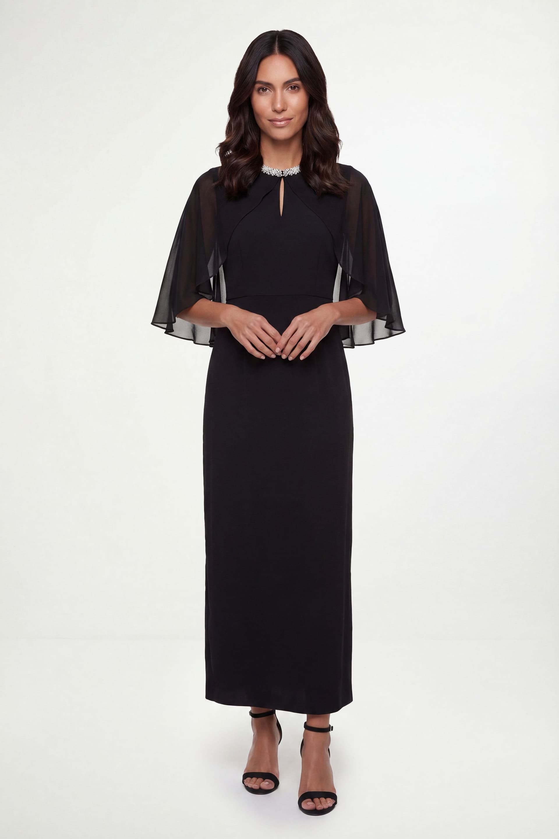 Wallis Wallis Women's Embellished Cape Maxi Dress in Black