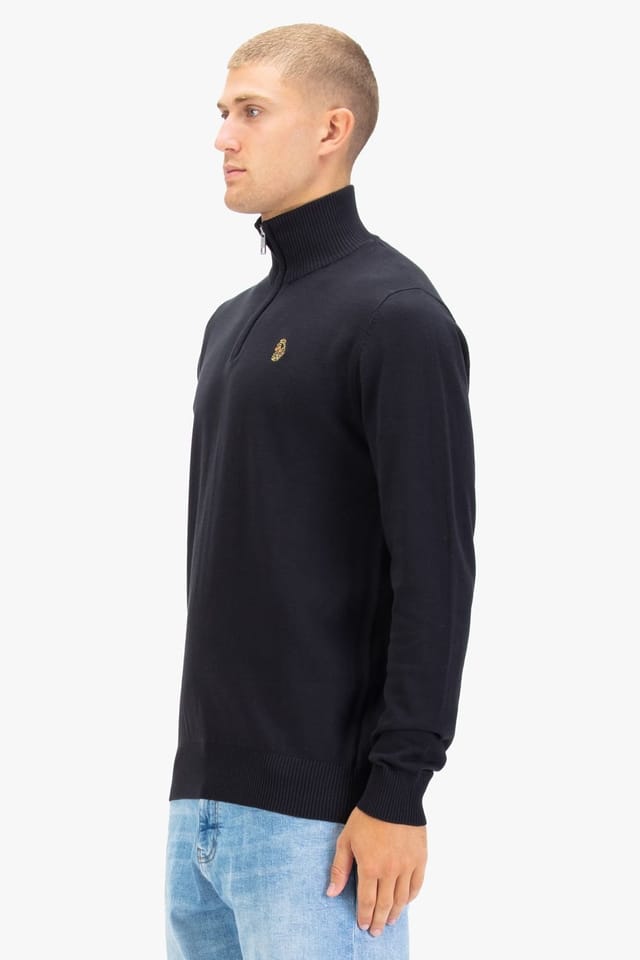 Luke 1977 Luke 1977 Men's Pretender Quarter Zip Knitted Jumper in Black - 3