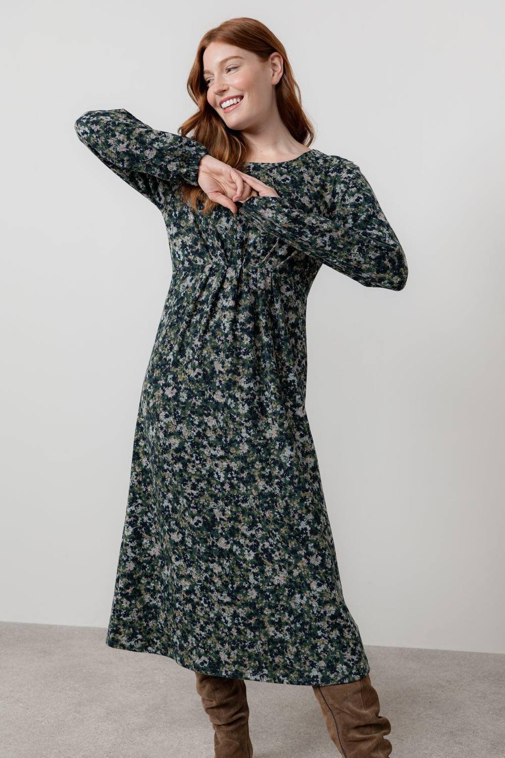 Lily & Me Lily & Me Women's Celia Ditsy Print Easy pull over Midi Dress with Full length sleeves in Green - 2