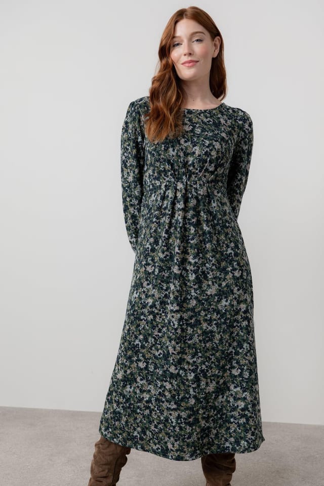 Lily & Me Lily & Me Women's Celia Ditsy Print Easy pull over Midi Dress with Full length sleeves in Green - 2