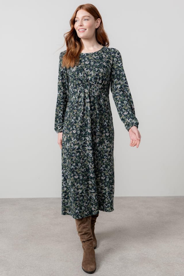 Lily & Me Lily & Me Women's Celia Ditsy Print Easy pull over Midi Dress with Full length sleeves in Green - 3