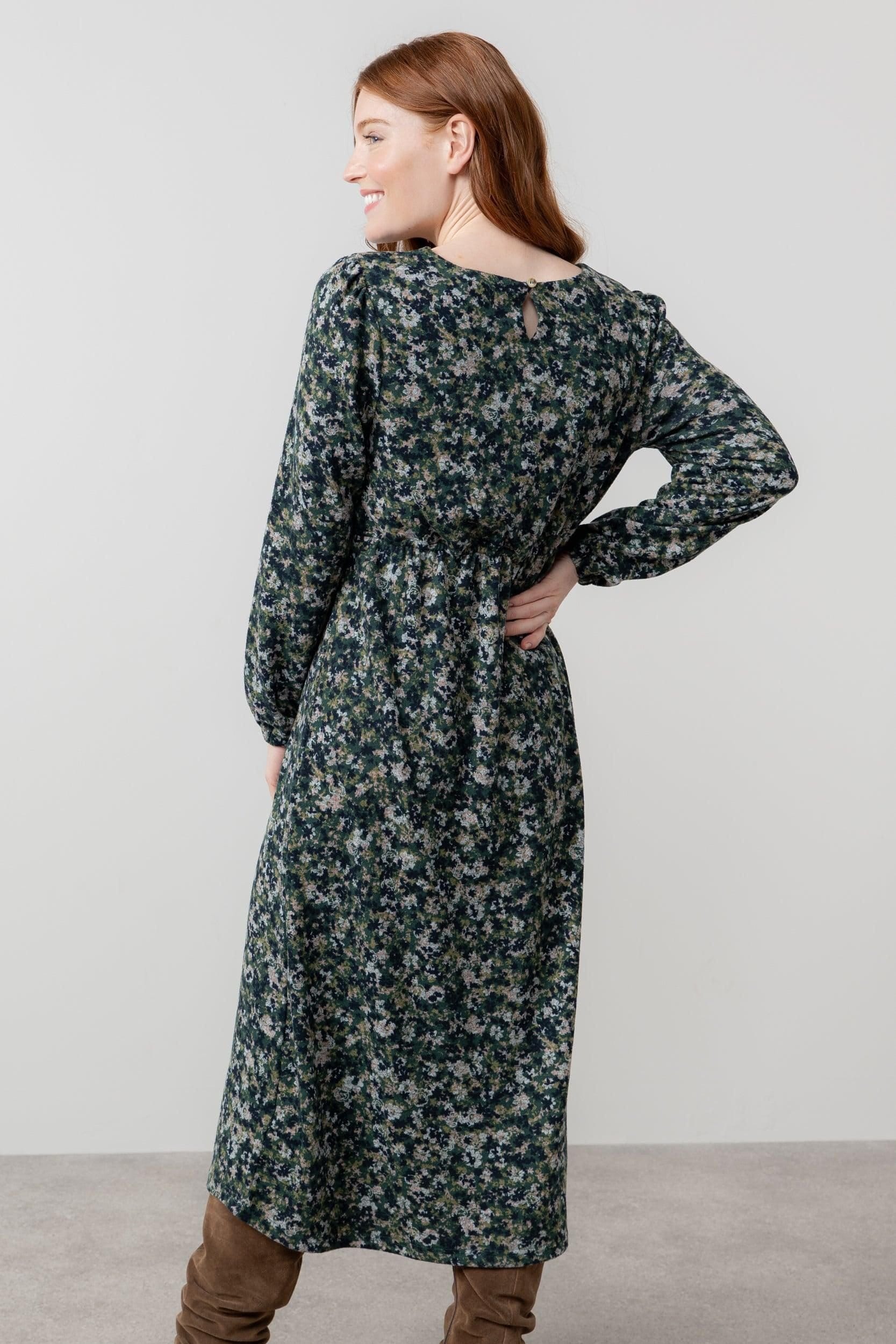 Lily & Me Lily & Me Women's Celia Ditsy Print Easy pull over Midi Dress with Full length sleeves in Green - 4