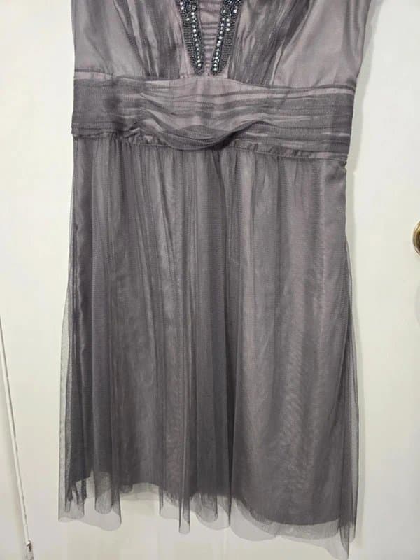 Monsoon Monsoon Grey Silver Satin Tulle Party Dress Jewel Neckline 12 New Vintage Style