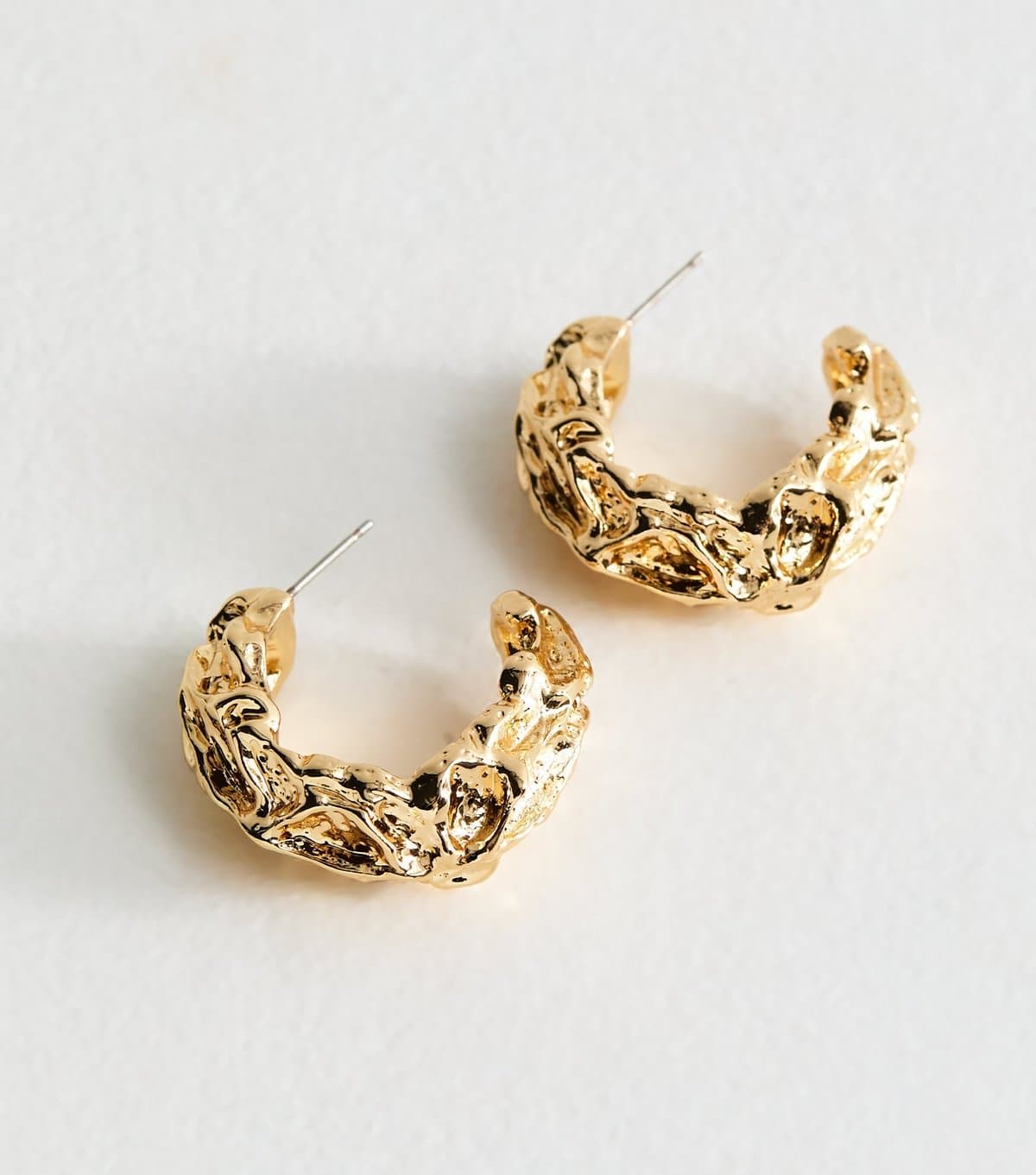 New Look New Look Gold Tone Beaten Open Hoop Earrings