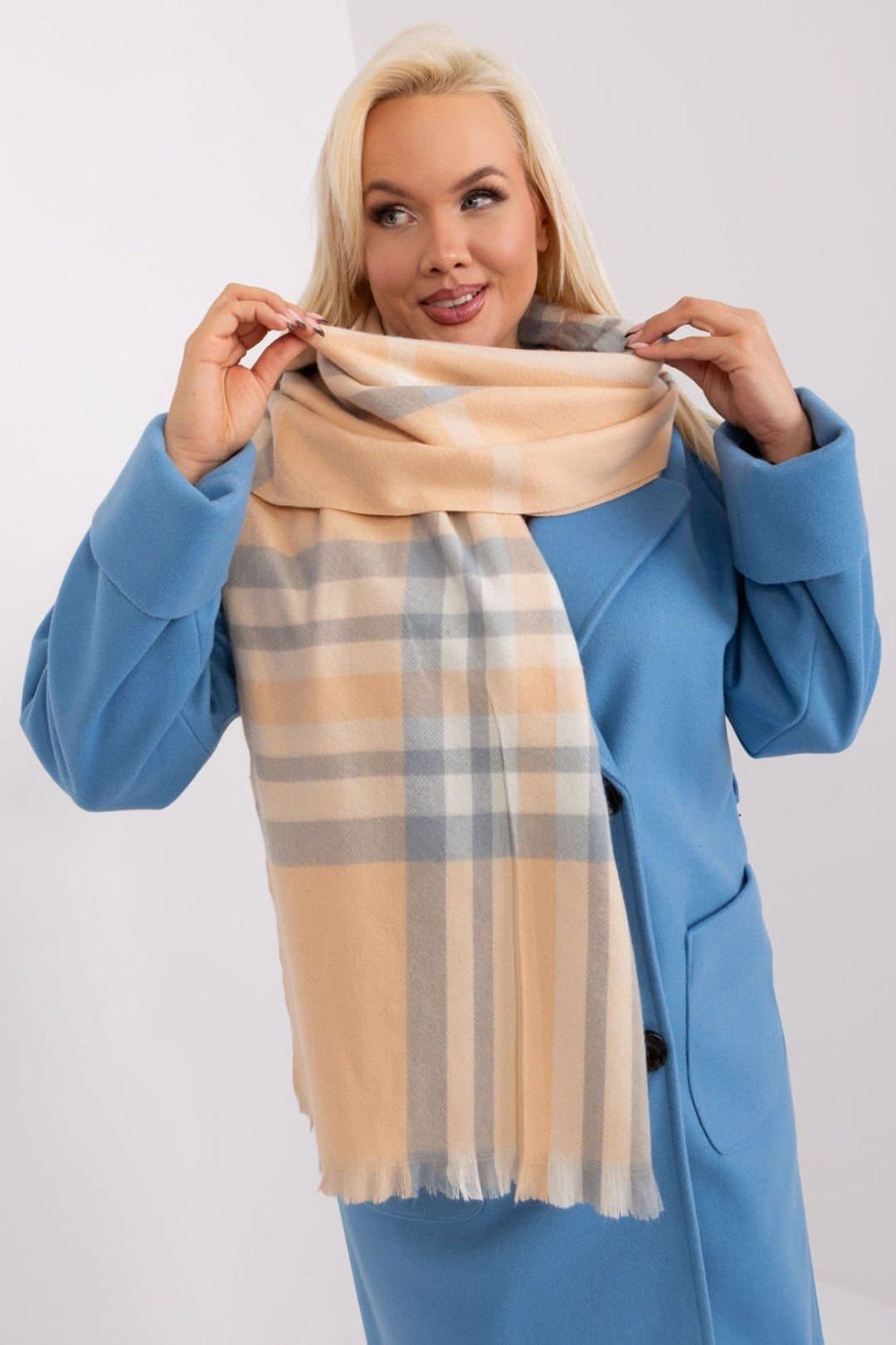 Love Lace Love Lace Women's Colorful Plaid Polyester Scarf Long Wrap for Fall Winter in Beige