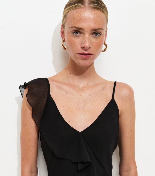 New Look Women's Black Chiffon Ruffle Trim Strappy Midi Dress New Look - 2