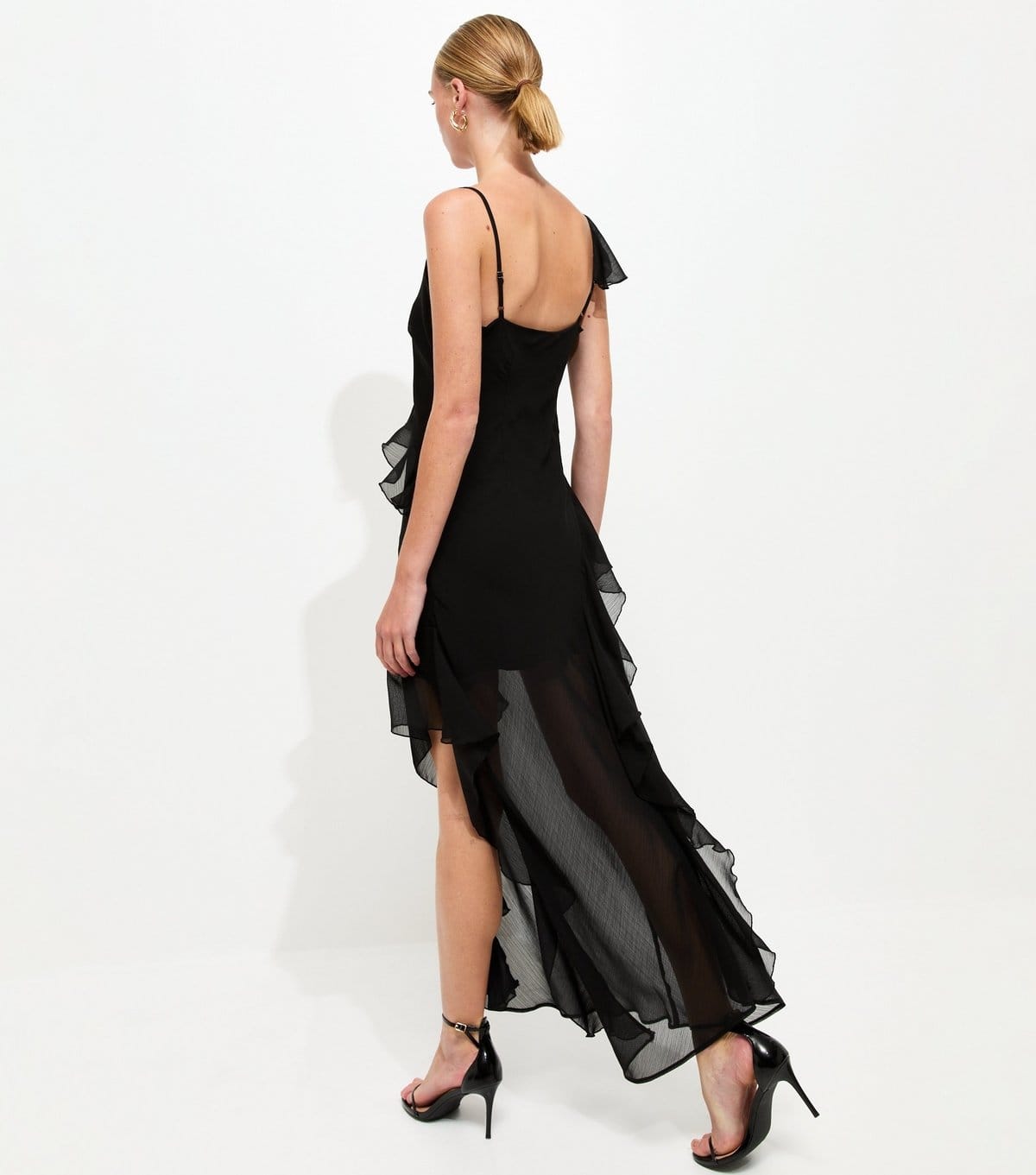 New Look Women's Black Chiffon Ruffle Trim Strappy Midi Dress New Look - 4