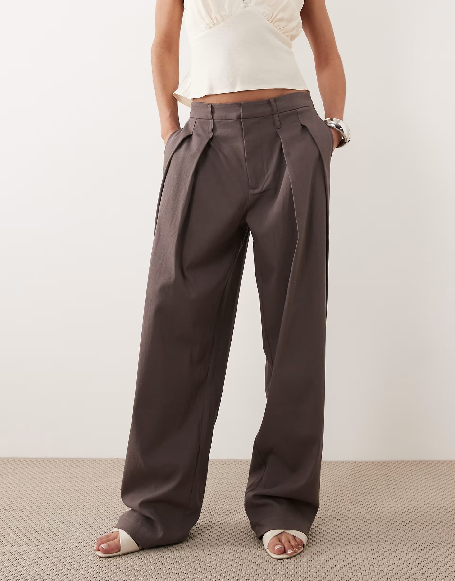 ASOS WeWoreWhat double belt trouser in iron 
