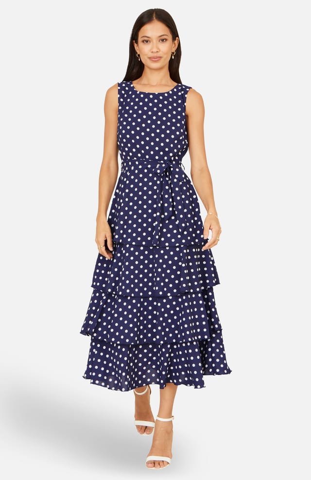 Yumi Yumi Women's Navy Spot Tiered Midi Skirt Dress - 2