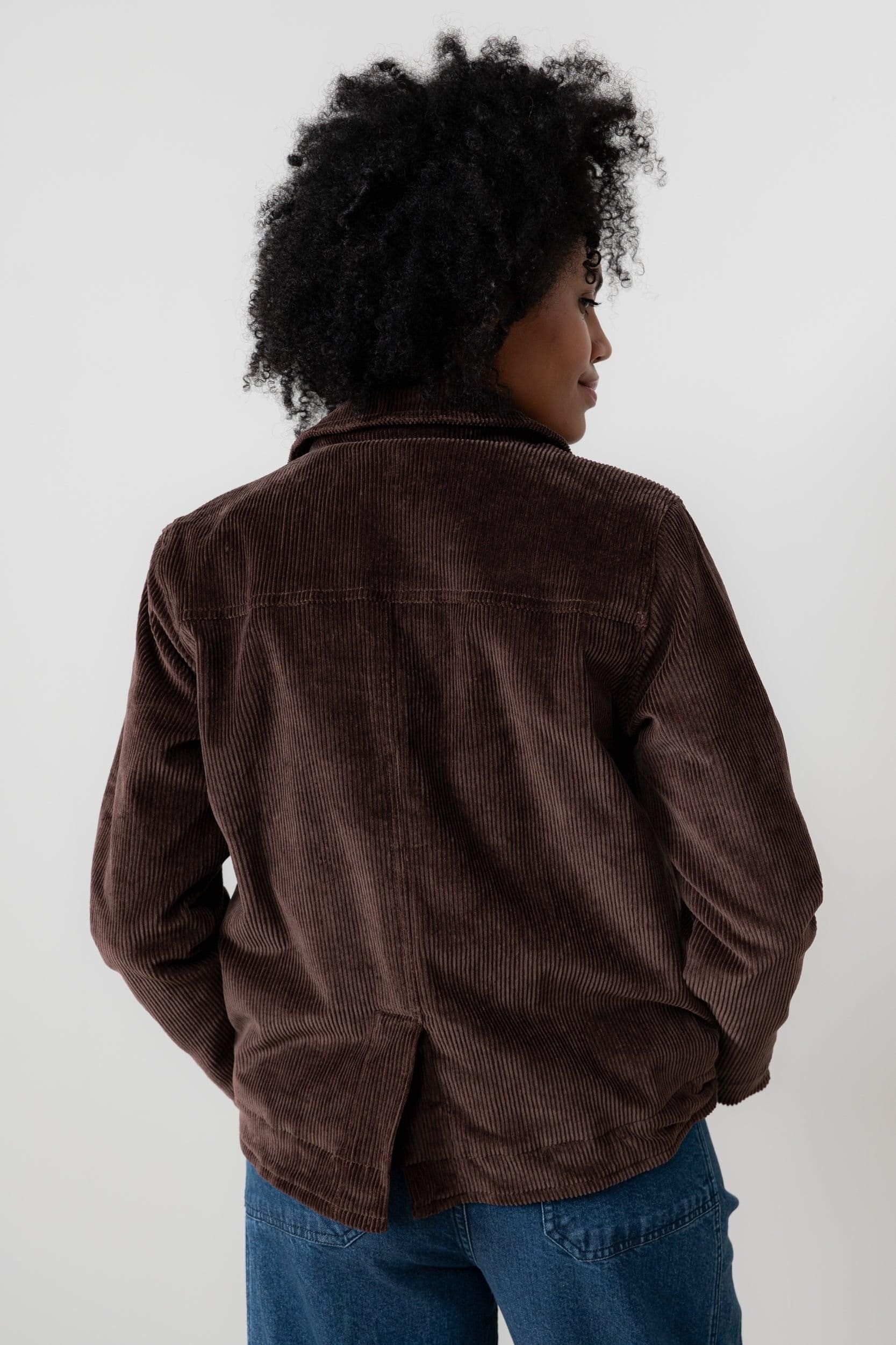 Lily & Me Lily & Me Women's Ash Stretch Cotton Long Sleeve Jumbo Cord Jacket with Printed Lining in Chocolate - 4