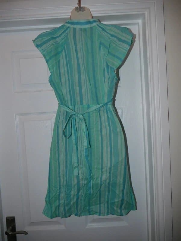 Carbon Green Striped Pretty Cotton Summer Dress Size 12 Teadress Sundress Carbon