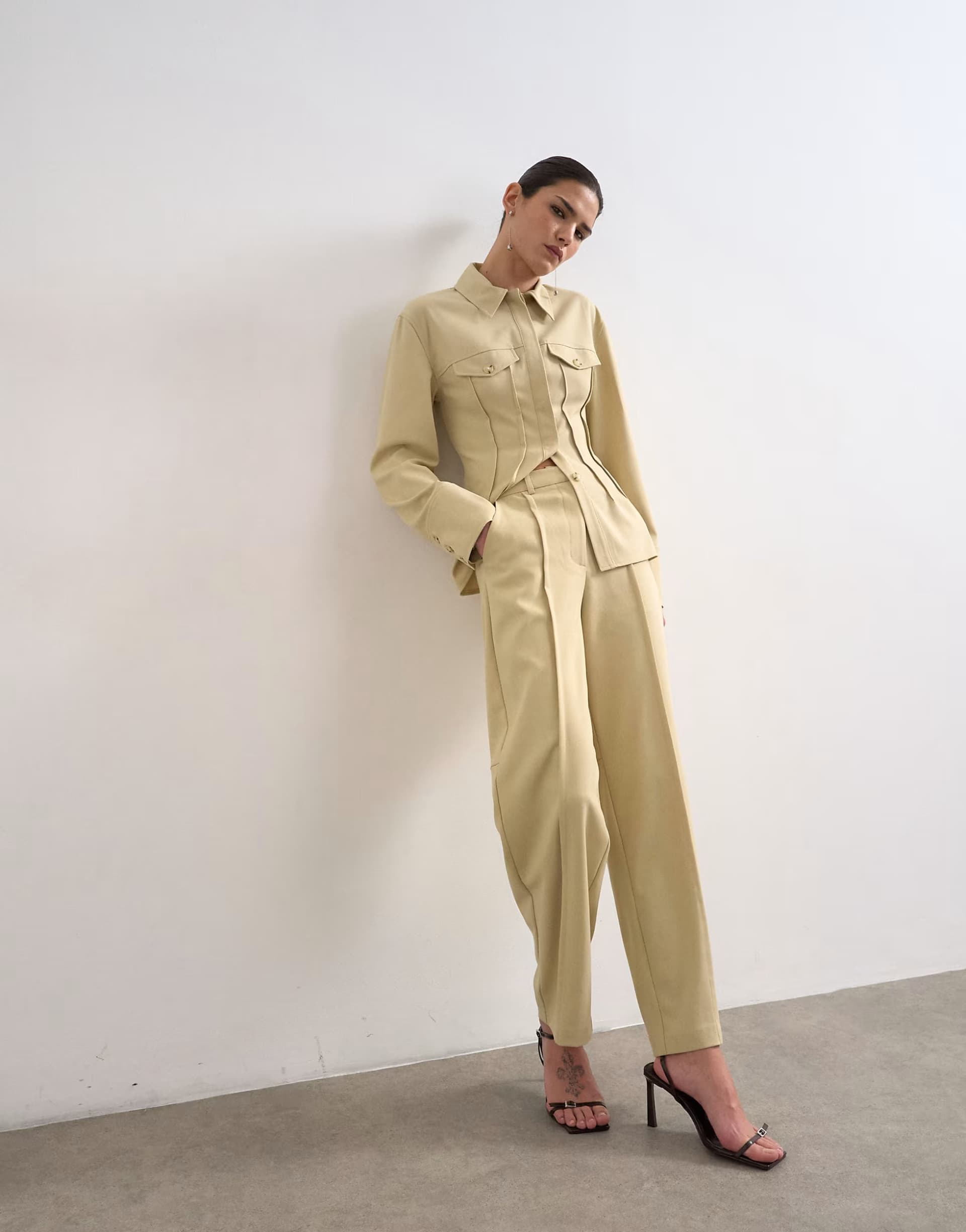 ASOS Topshop co ord wide leg slouchy trouser in sage