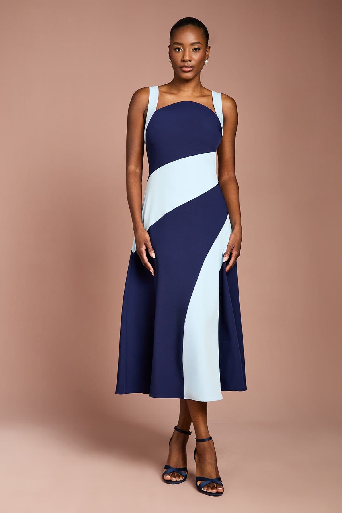 Coast Coast Women's Colour Block Crepe Midi Dress in Navy