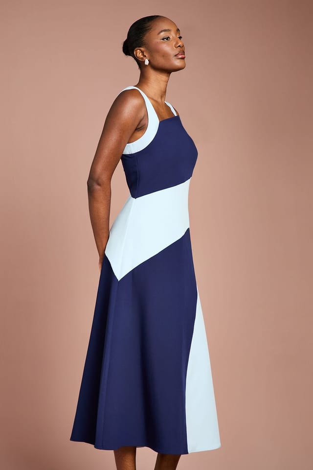 Coast Coast Women's Colour Block Crepe Midi Dress in Navy - 2