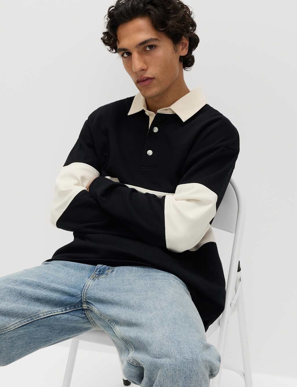 Marks & Spencer M&S Cotton Rich Pique Rugby Shirt Black - 4