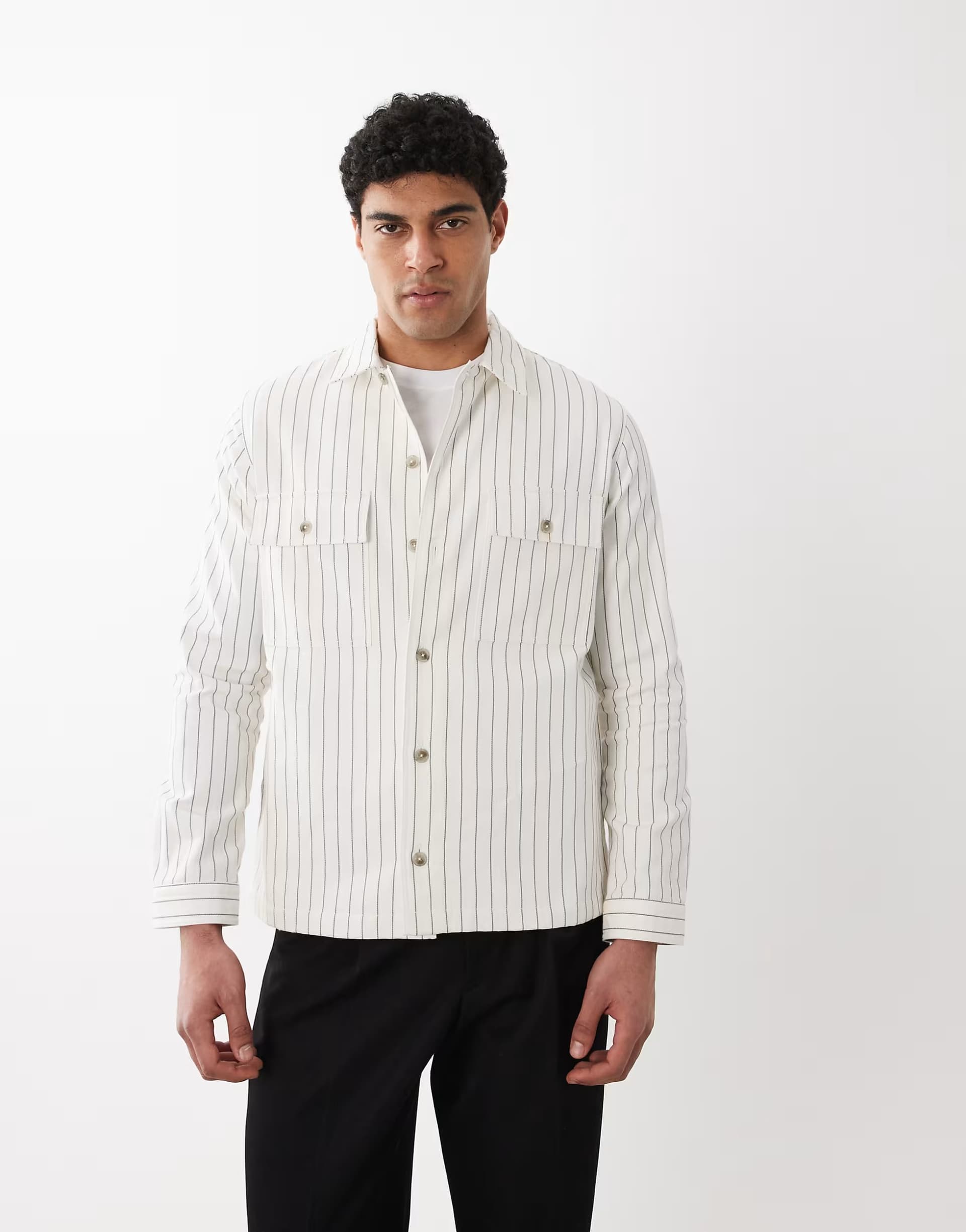 ASOS HUGO Red oversized pinstriped shirt in white