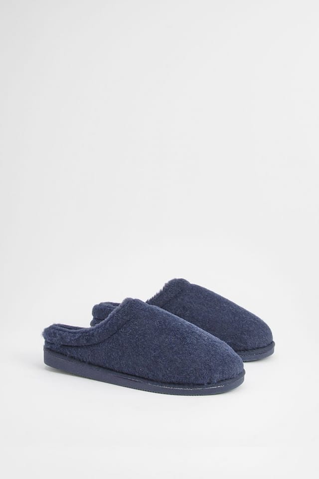 Maine Maine Men's Navy Faux Fur Lined Mule Slippers - 2
