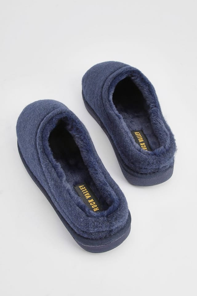 Maine Maine Men's Navy Faux Fur Lined Mule Slippers - 3