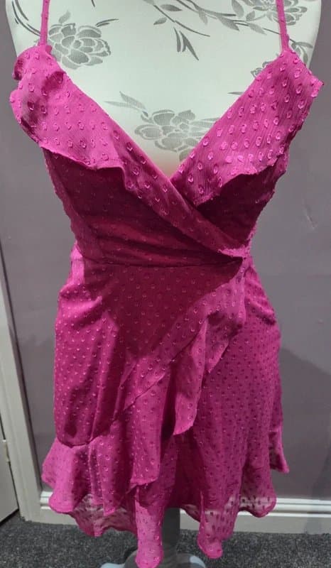 Bershka Bershka Fushia Frilly Lacup Back Mini Dress Size M/10