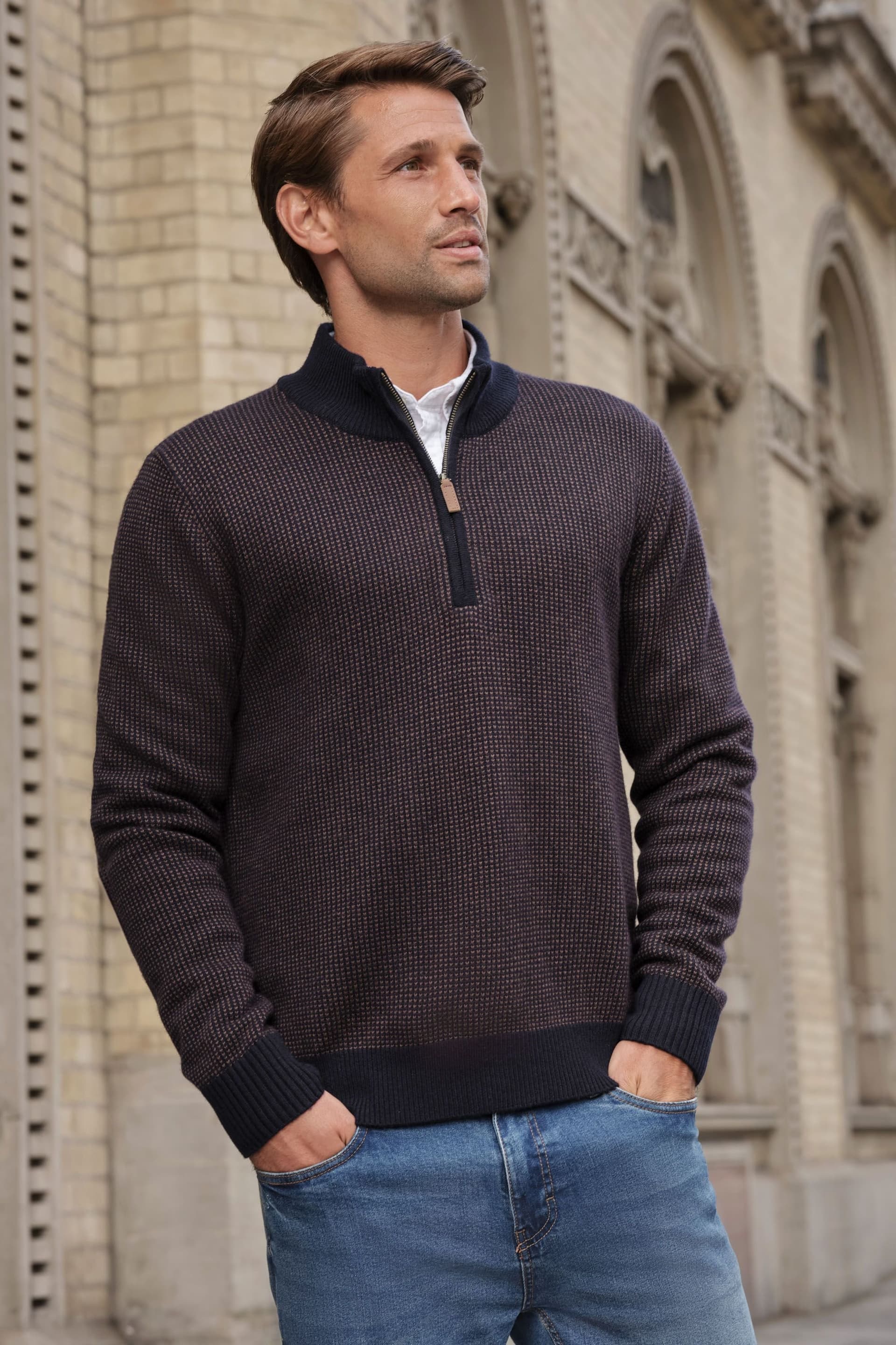 Pure Collection Pure Collection Men's Birdseye 1/2 Zip Sweater