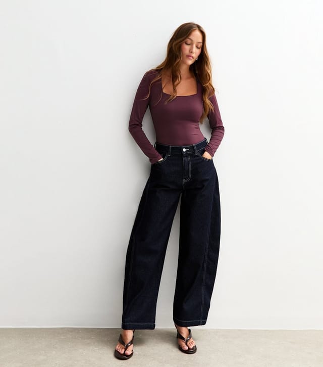 New Look Women's Dark Burgundy Long Sleeve Square Neck Top New Look - 2