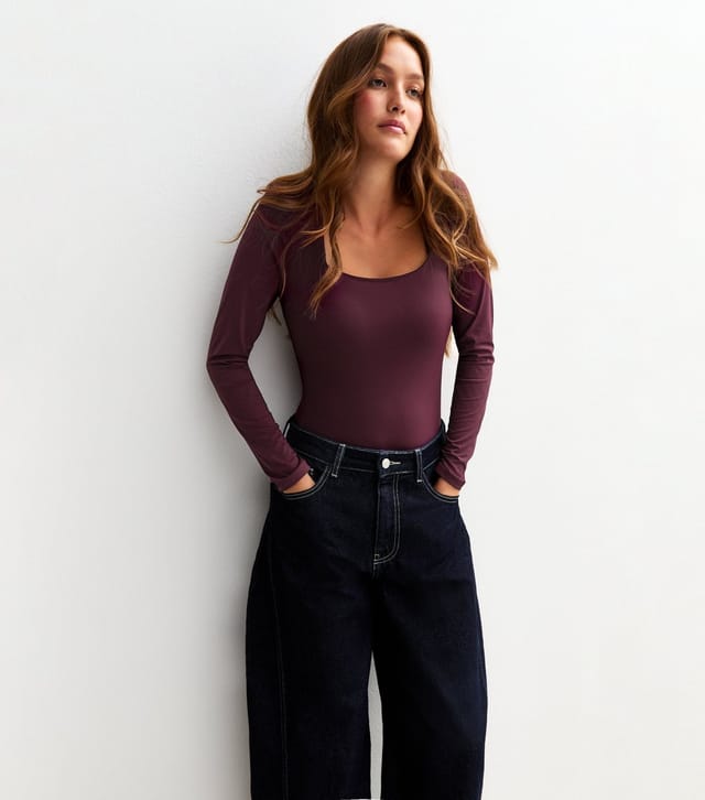 New Look Women's Dark Burgundy Long Sleeve Square Neck Top New Look - 3