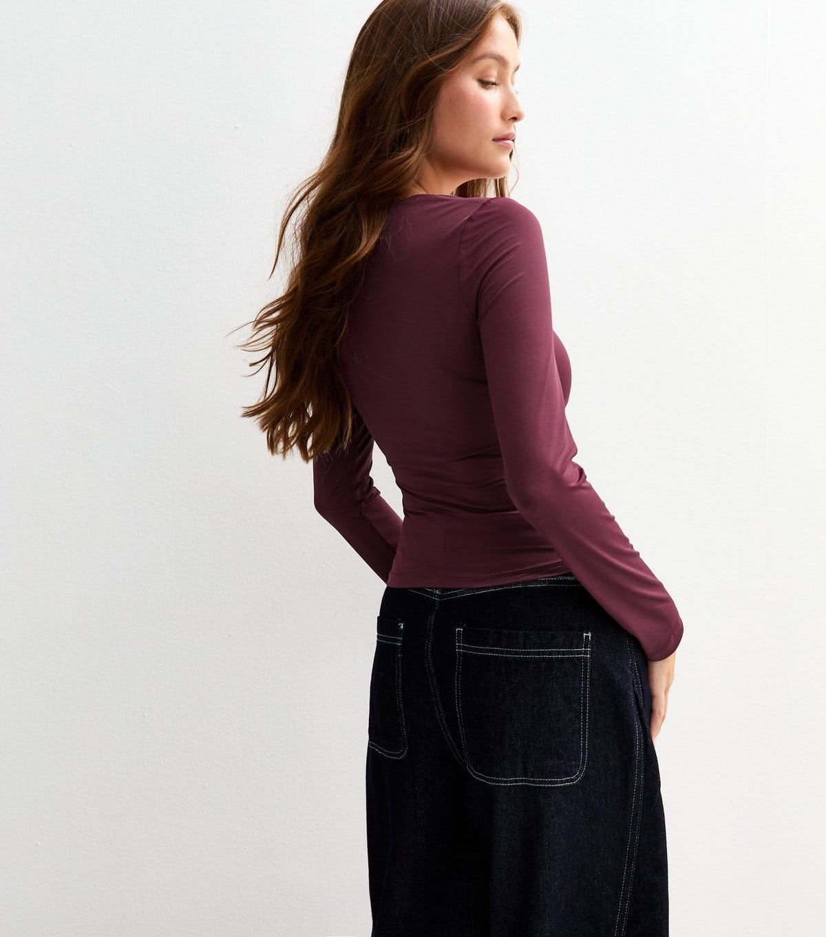 New Look Women's Dark Burgundy Long Sleeve Square Neck Top New Look - 4