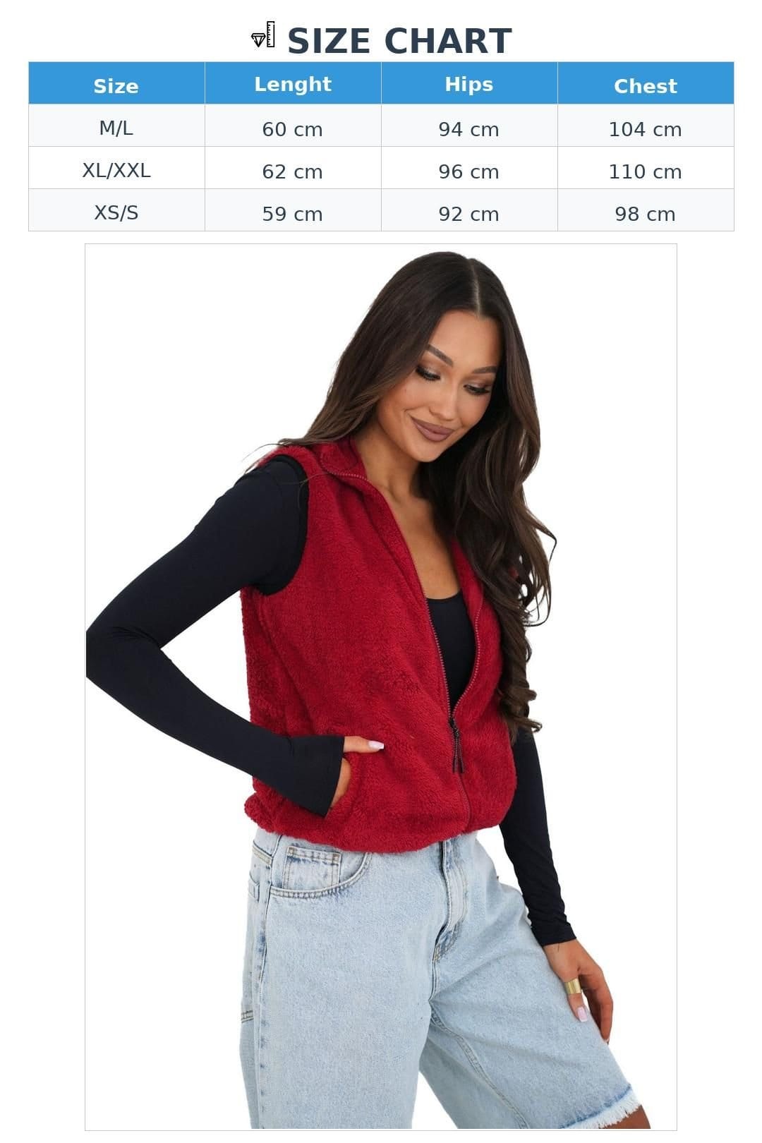 Love Lace Love Lace Women's Faux Fur Zipper Gilet Vest with Wind Collar in Red - 4