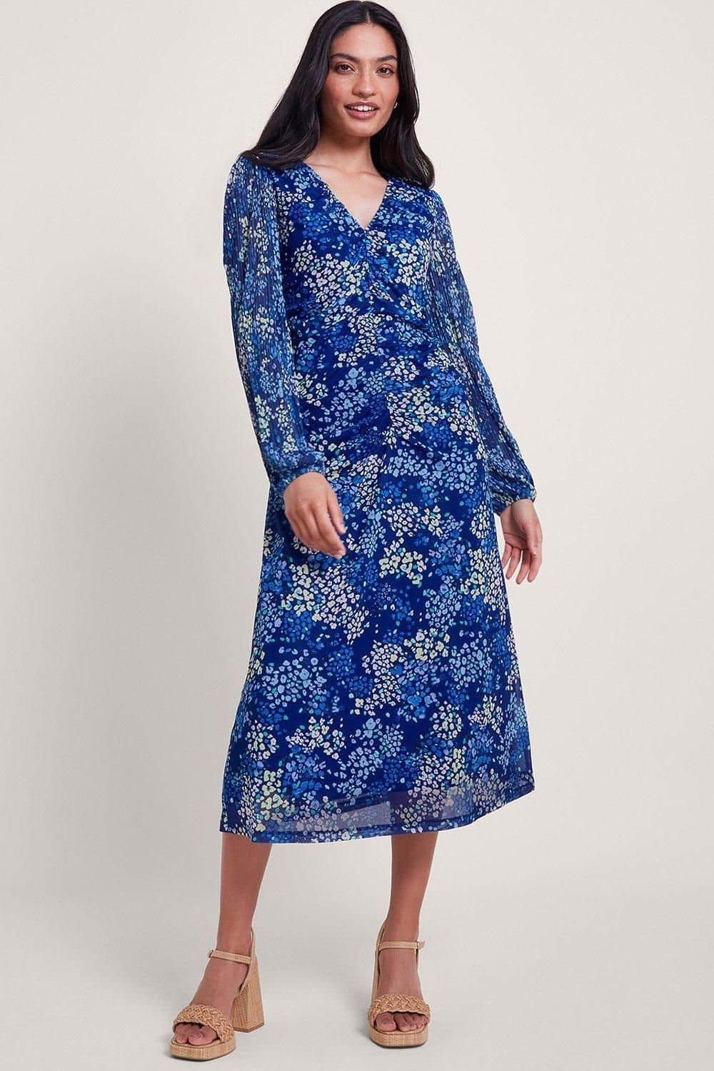 Monsoon Monsoon Women's Micola Print Mesh Dress in Blue