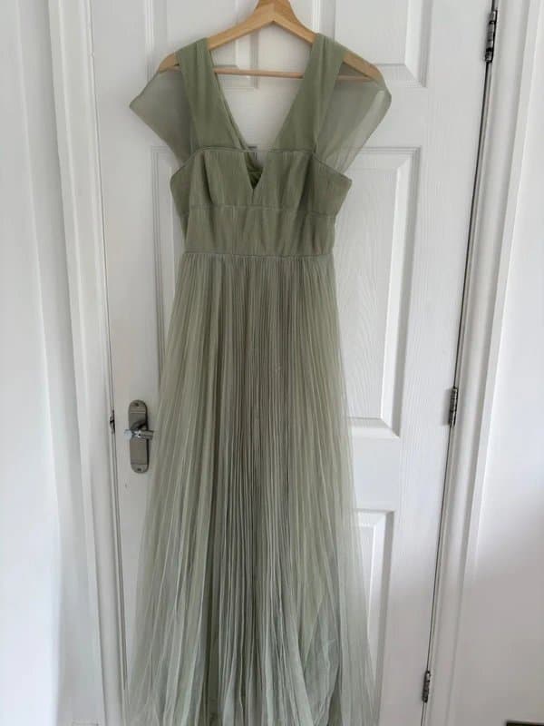 ASOS Design Bridesmaid tulle v neck maxi dress in sage green