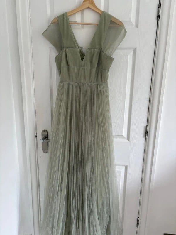 ASOS Design Sage Green Tulle V-Neck Maxi Dress