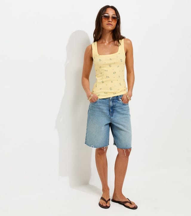 New Look Women's Yellow Cotton Rich Floral Square Neck Tank Top New Look - 3