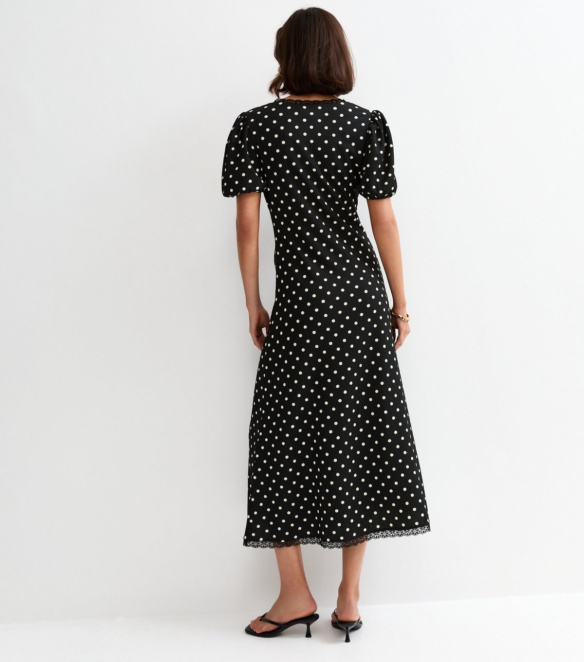 New Look Women's Black Polka Dot Short Sleeve Midi Dress New Look - 4