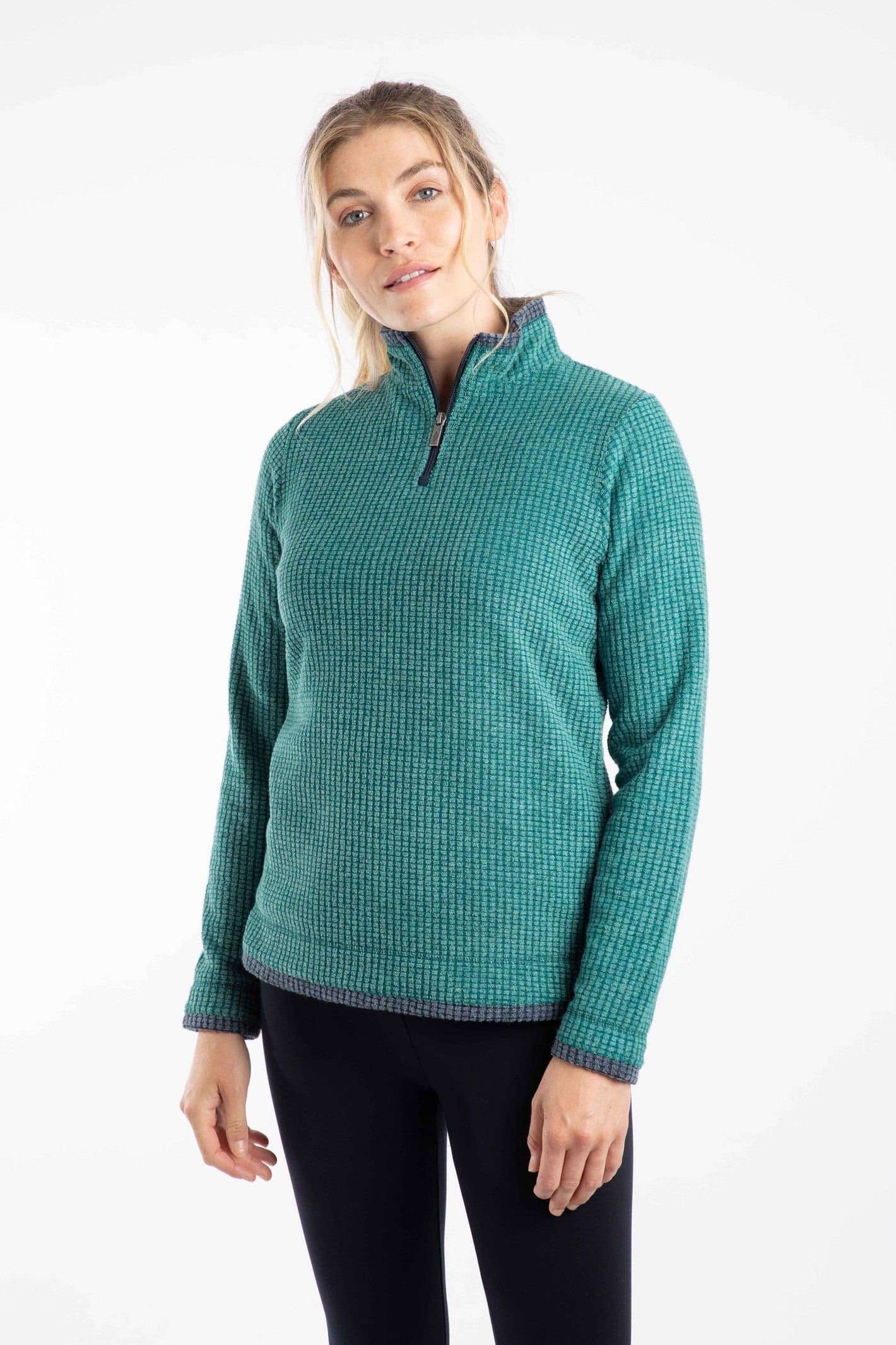 Weird Fish Weird Fish Women's Beye 1/4 Zip Grid Fleece in Bottle Green