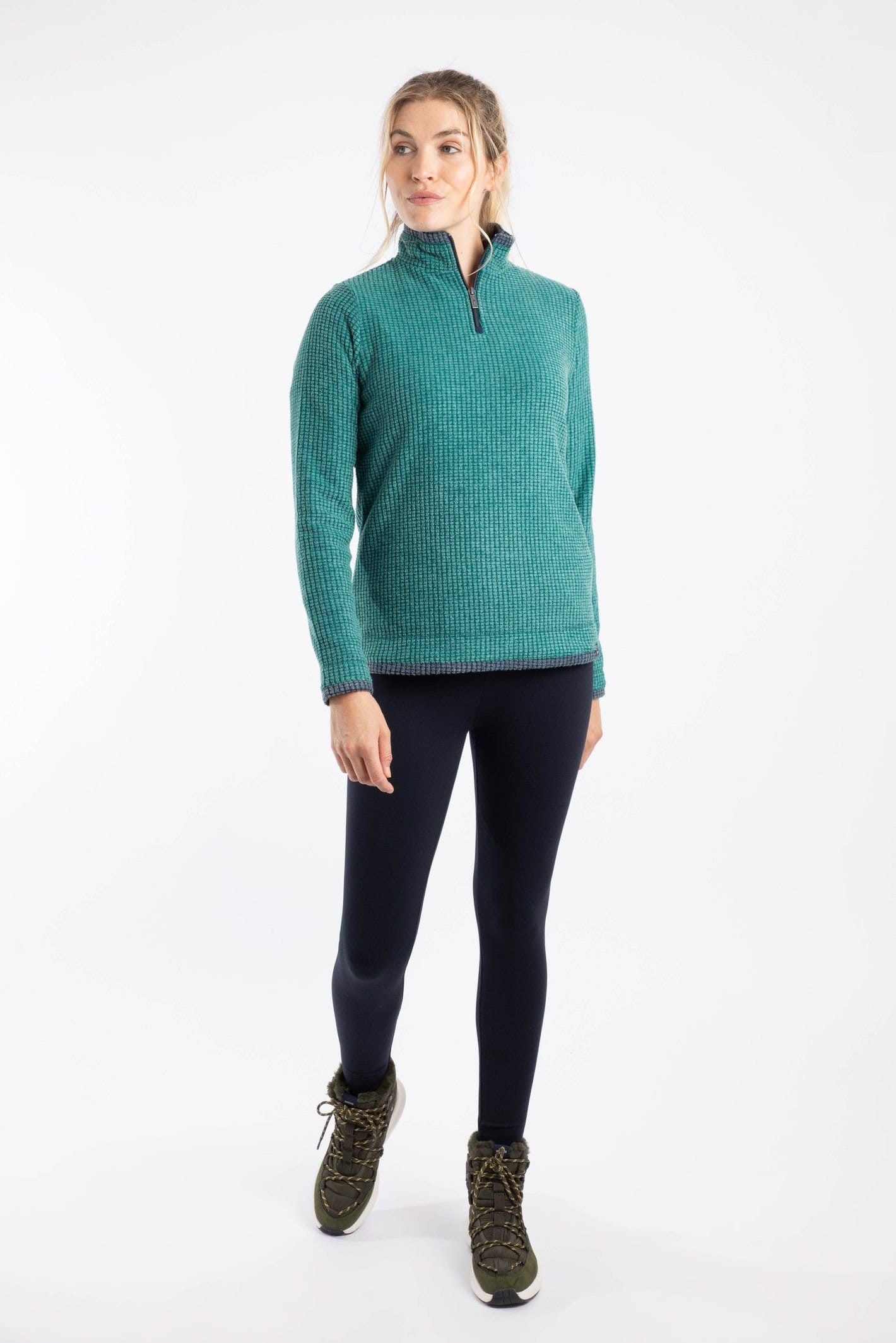 Weird Fish Weird Fish Women's Beye 1/4 Zip Grid Fleece in Bottle Green - 4