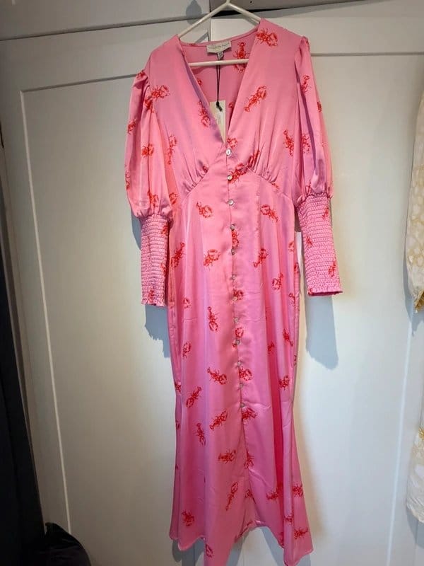 Never Fully Dressed Pink Red Satin Lobster Dress
