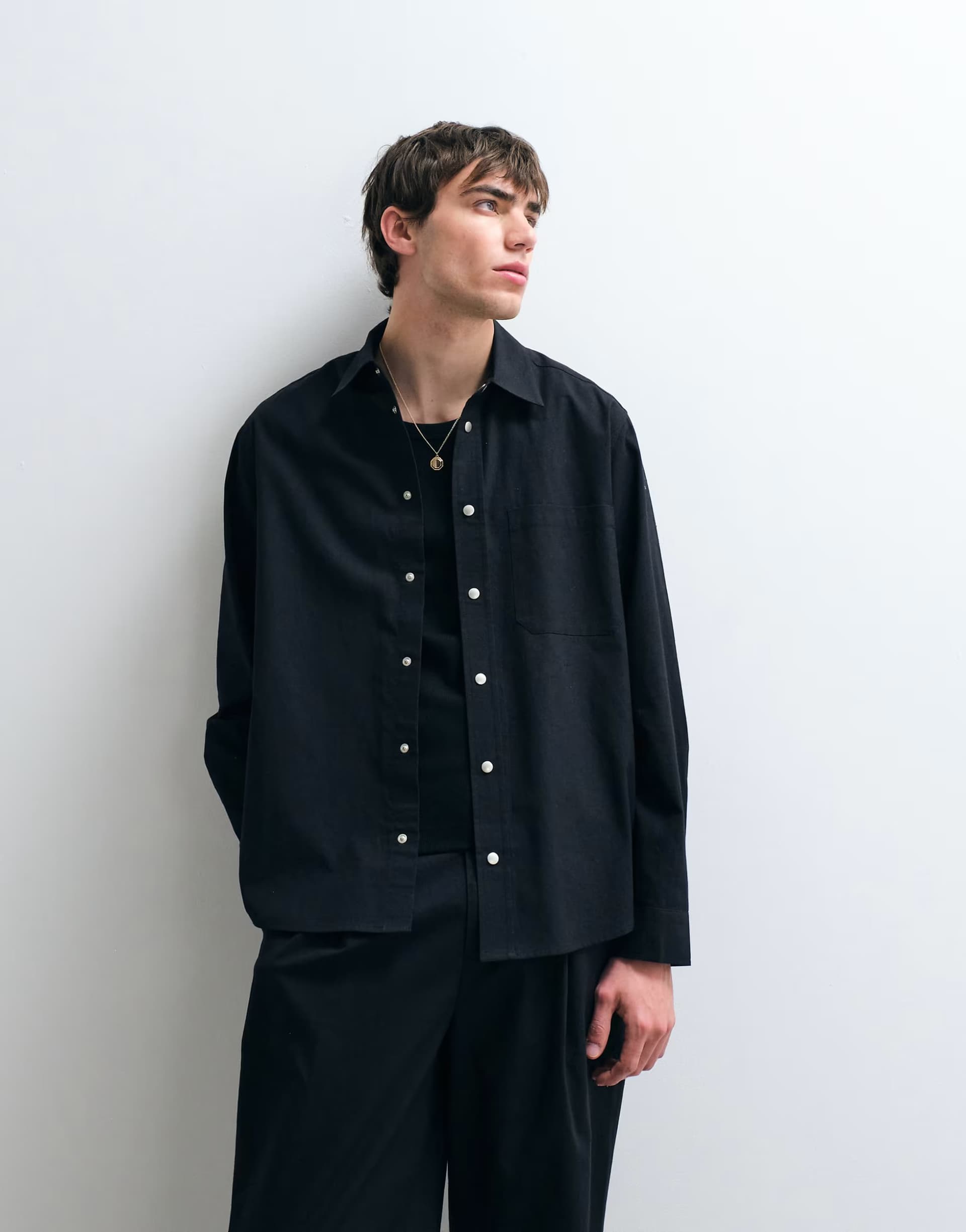 ASOS ASOS COLLECTIVE co-ord oversized cotton shirt with linen in black