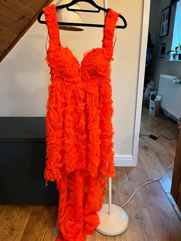 ASOS ASOS Luxe high low hem mini 3D lace mini dress in hot red - 1