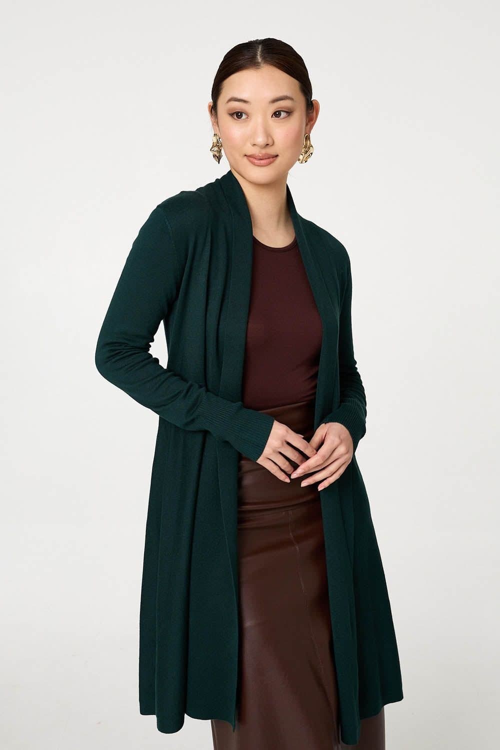 Izabel London Izabel London Women's Open Front Longline Relaxed Cardigan in Green