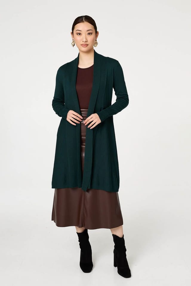 Izabel London Izabel London Women's Open Front Longline Relaxed Cardigan in Green - 2