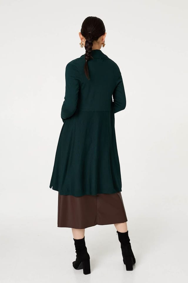 Izabel London Izabel London Women's Open Front Longline Relaxed Cardigan in Green - 3