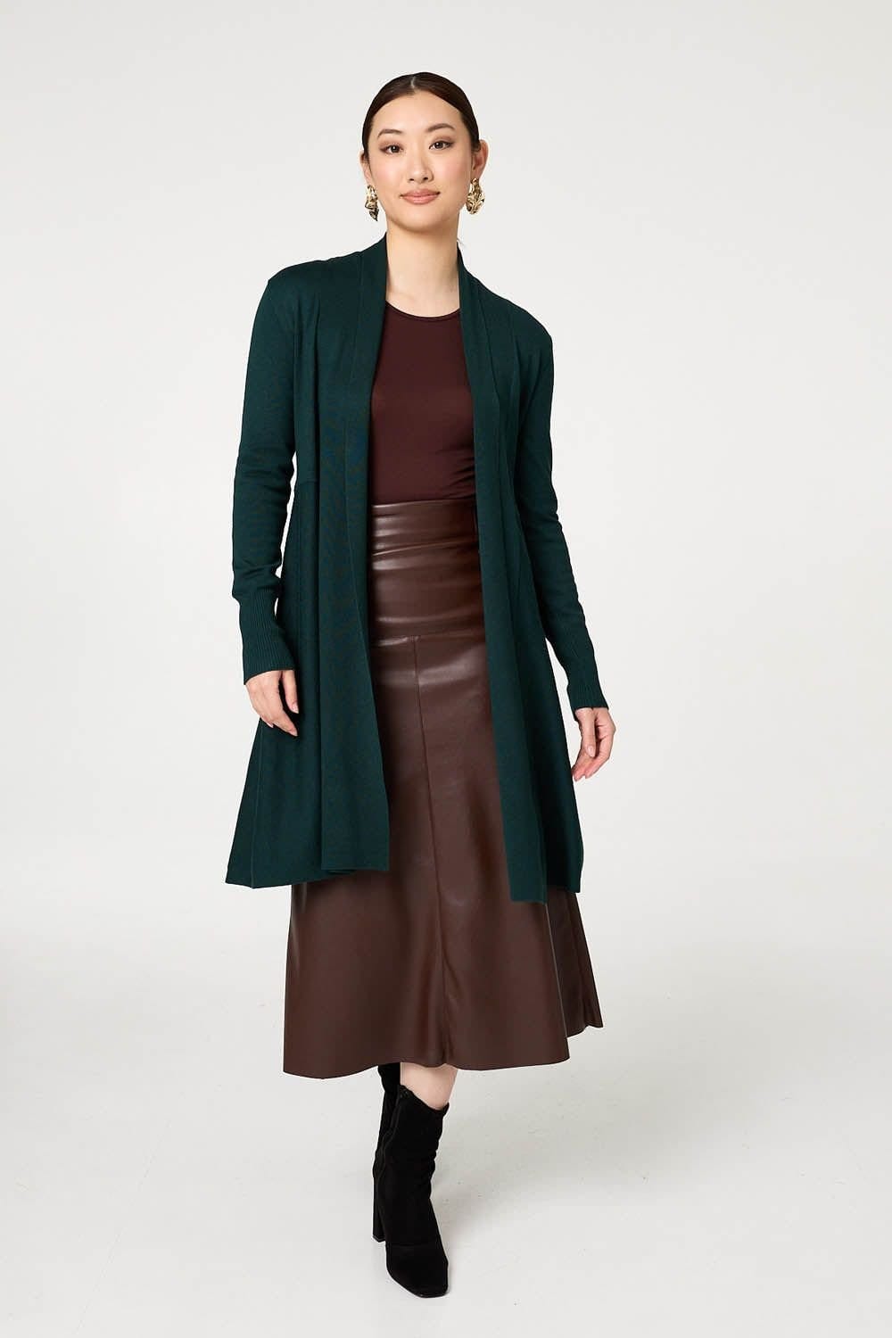 Izabel London Izabel London Women's Open Front Longline Relaxed Cardigan in Green - 4